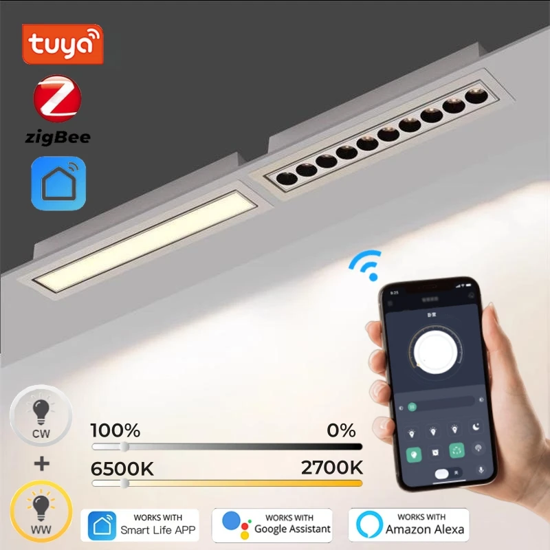 

Tuya Zigbee LED Smart Downlight Dimmable Recessed Grille Ceiling Lamp Living Room Long Strip Spot Lighting For Alexa Google Home