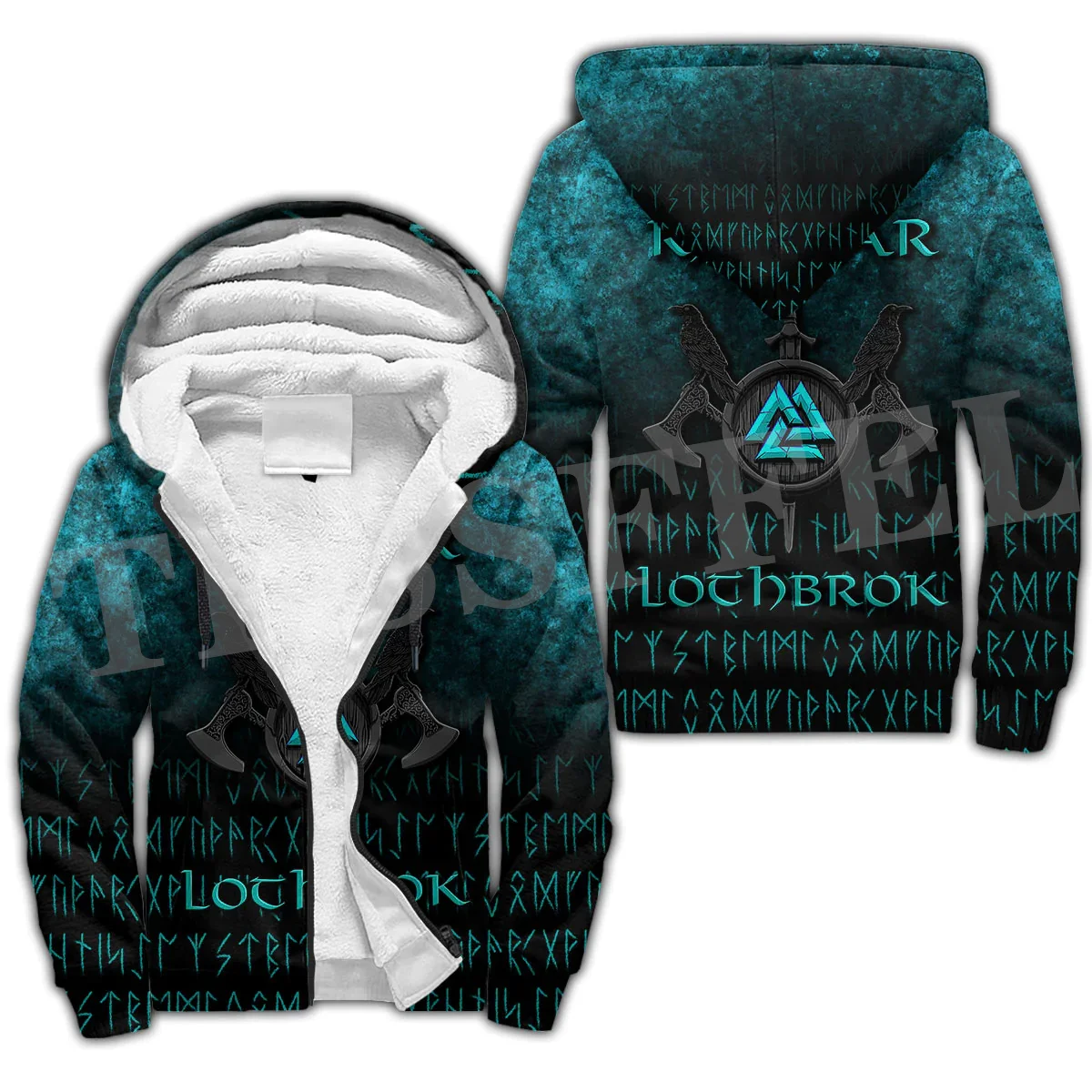 Custom Name Vikings God Odin Tattoo Warrior Nordic Harajuku Winter Coat Tracksuit 3DPrint Warm Thicker Fleece Hoodies Overcoat 3