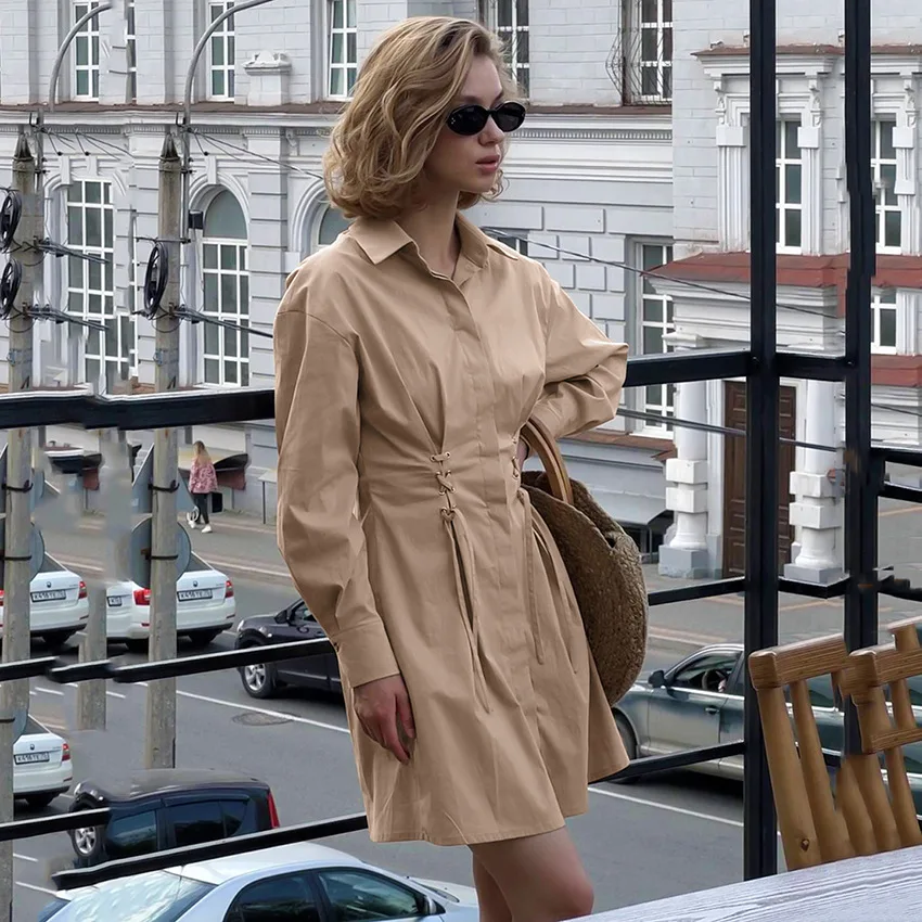 

Юбка-рубашка с отложным воротником, женский пояс, облегающее Платье трапециевидного силуэта