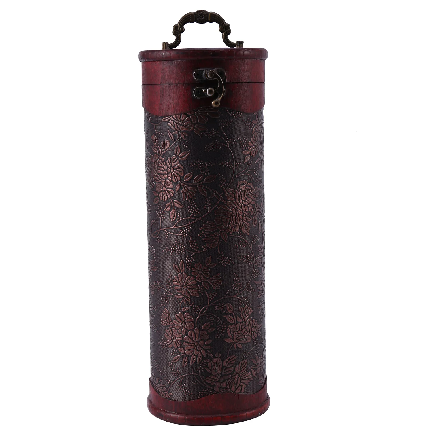 

Cylinder Vintage Retro Wooden Vintage Wine Bottle Storage Gift Box Case Holder
