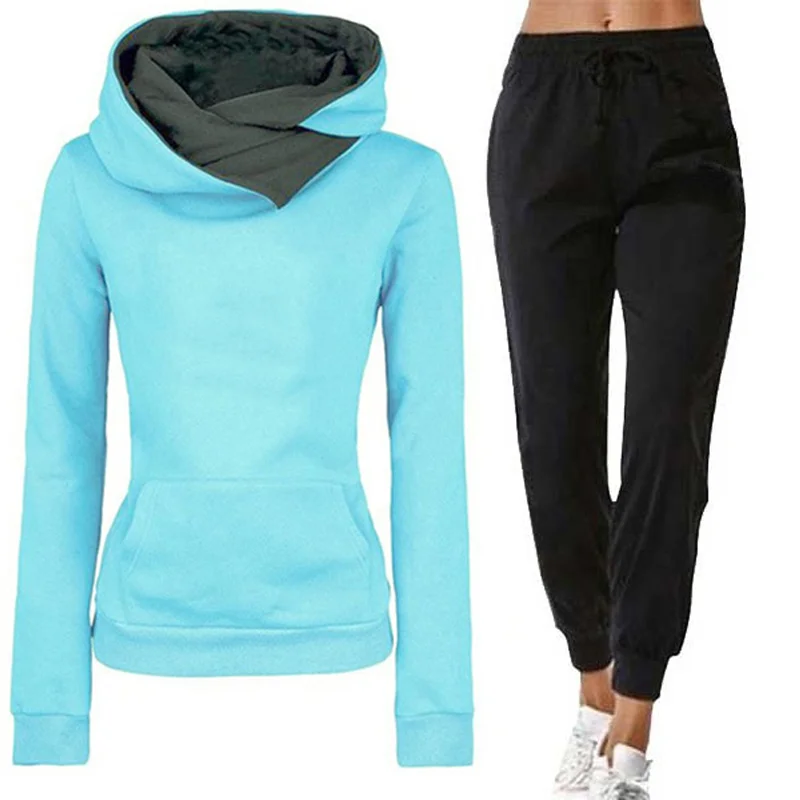 New Tracksuit for Women Clothes Two Piece Set Hoodie Sweatshirt Top and Pants Casual Ensemble Femme Flip Collar Hooded Suits