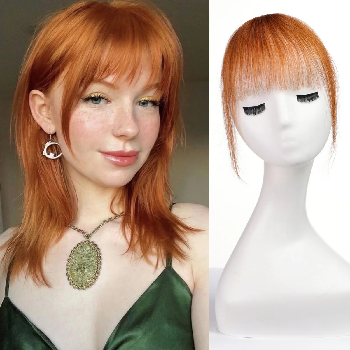 Оранжевая Воздушная Челка На Заколке Из 100% Человеческих Волос Для Женщин И Детей