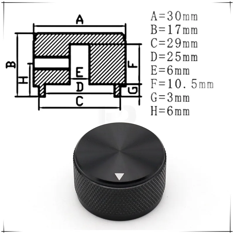 

Алюминиевая рифленая ручка для потенциометра 30x17 мм