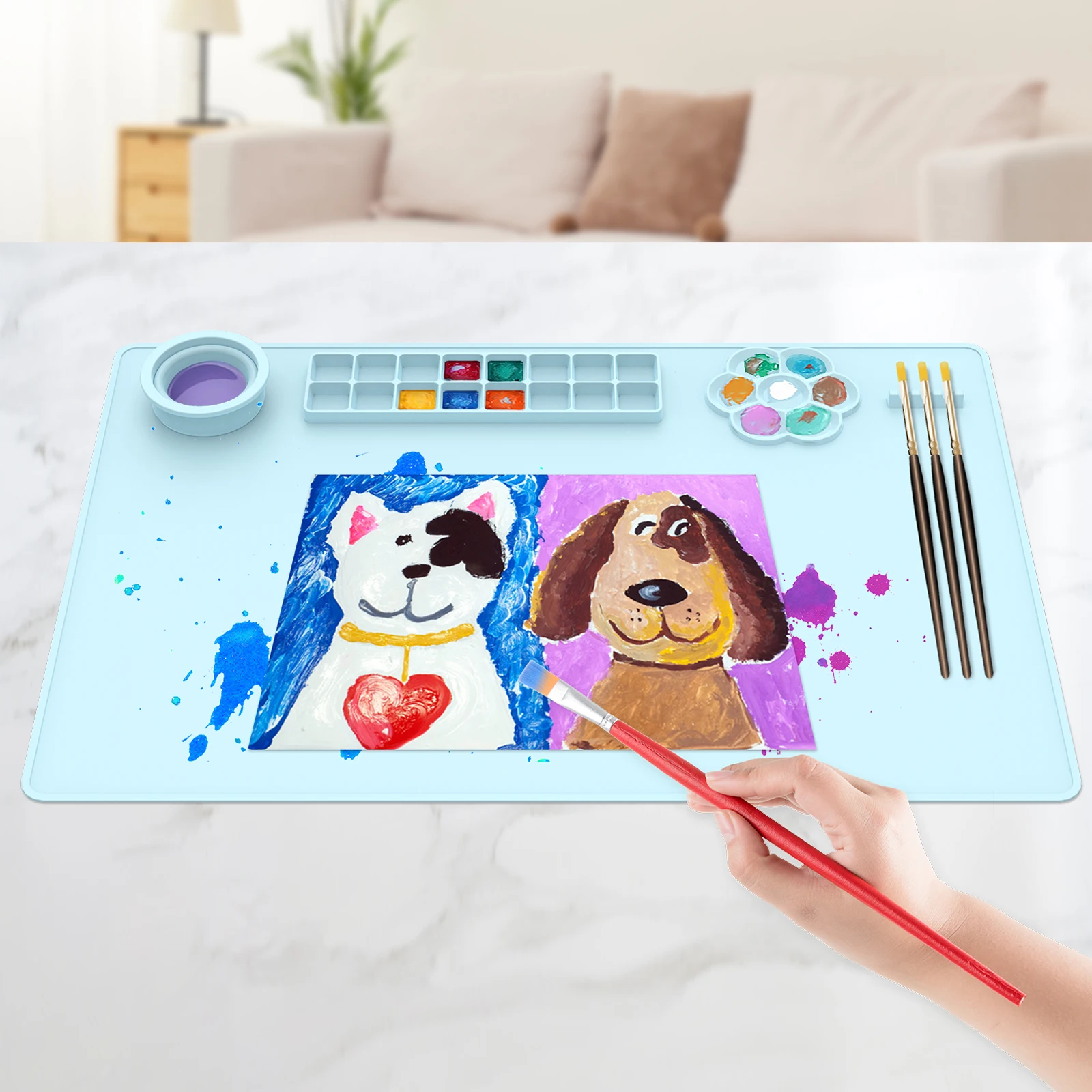 

Силиконовый коврик для рисования со складной и съемной чашкой, силиконовый коврик для художников со слотом для краски, водонепроницаемый антипригарный силикон