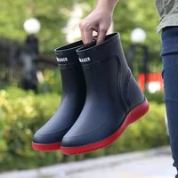 rain boots man rubber boots fashion ankle booties round toe plarform male outdoor non slip slip on water proof fishing shoes