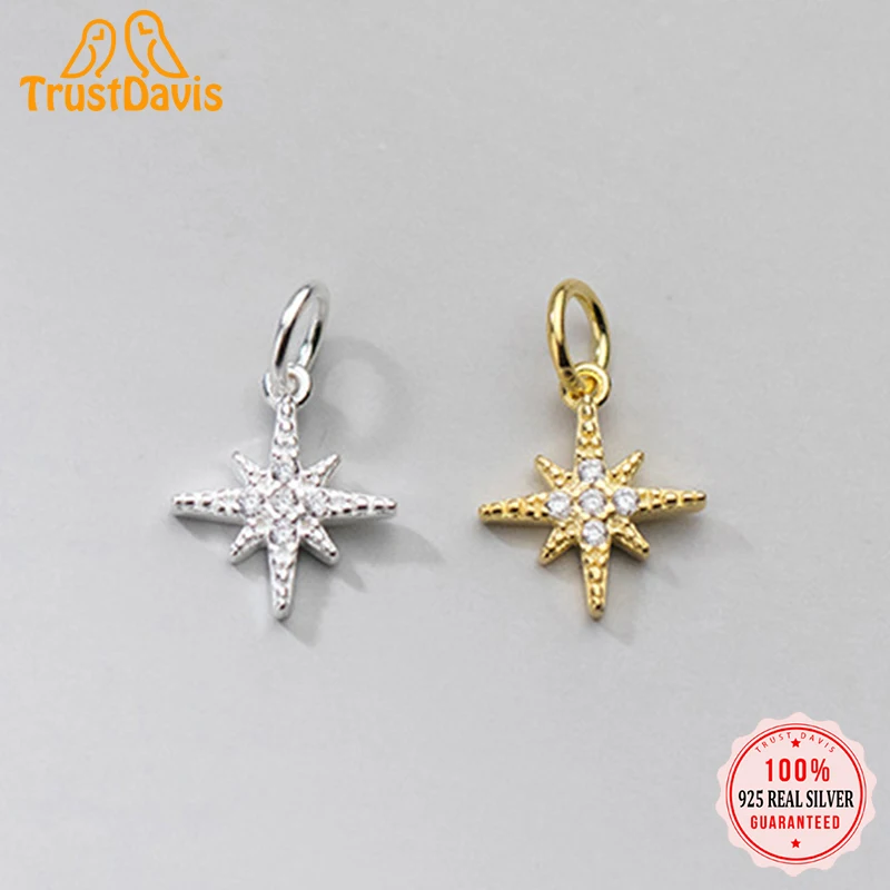 

TrustDavis Настоящее серебро 925 пробы индивидуальная Мода Милая звезда блестящая CZ Очаровательная подвеска ручной работы DIY аксессуары ювелирны...