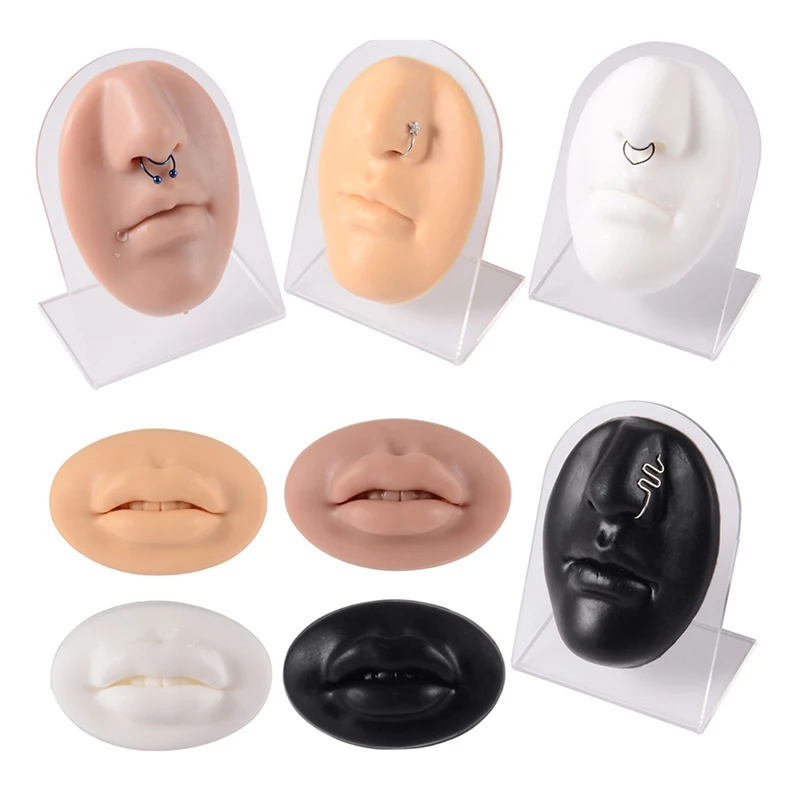 

1PC Silicone Face Model Tattoo Puncture Practice Simulation Human Nose Mouth Body Part Display Nose Piercing Jewelry