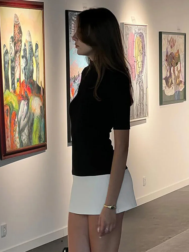 Летние Платья-мини с высоким воротником и коротким рукавом Модное Элегантное