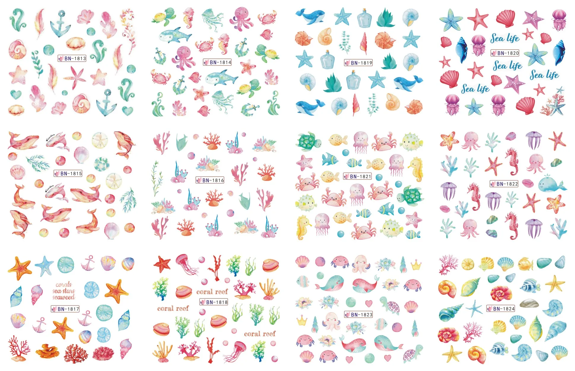 

1Pcs Kawaii Nail Sticker DIY Flower Leaves Water Decal Sticker Butterfly/Starfish...Pattern Slider For Nails Nail Art Decoration