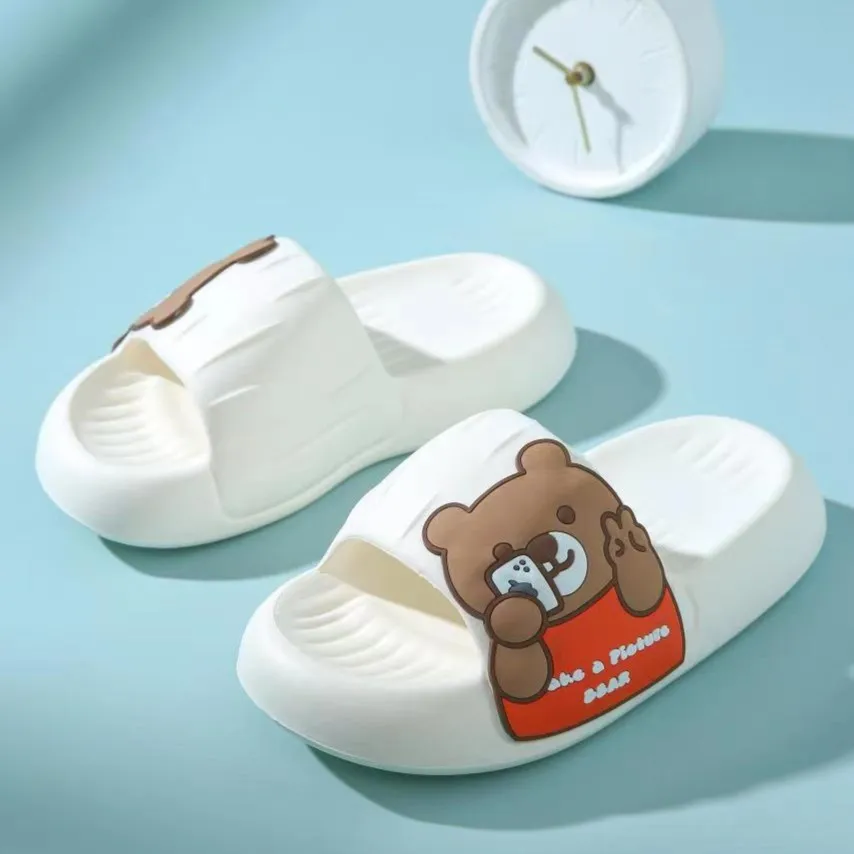 Women Cartoon Bear Decor Single Band EVA Slippers Multi-color Platform Beach Slides Home Badroom New Soft Comfy Klein Blue Shoes