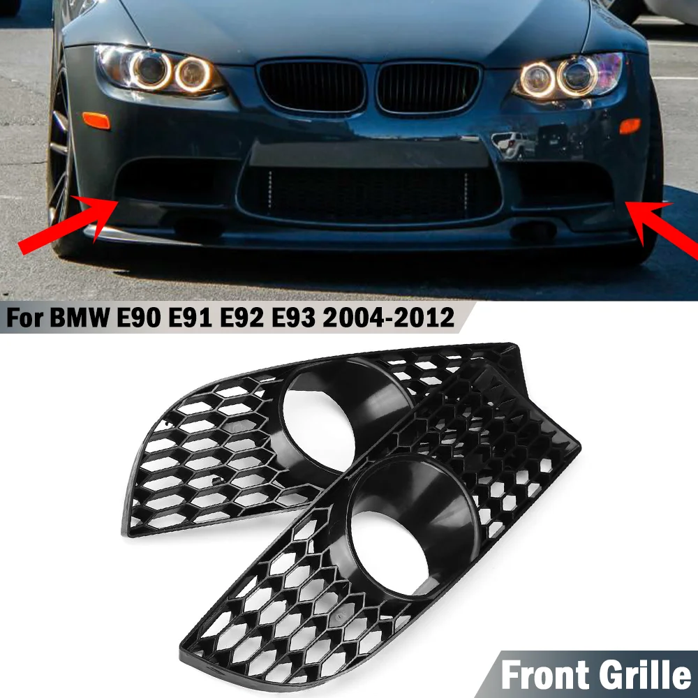 

1 Pair Car Fog Light Lamp Cover Honeycomb Mesh Hex Front Grille Grill Glossy Black For BMW E90 E91 E92 E93 2004-2012 M3 Style