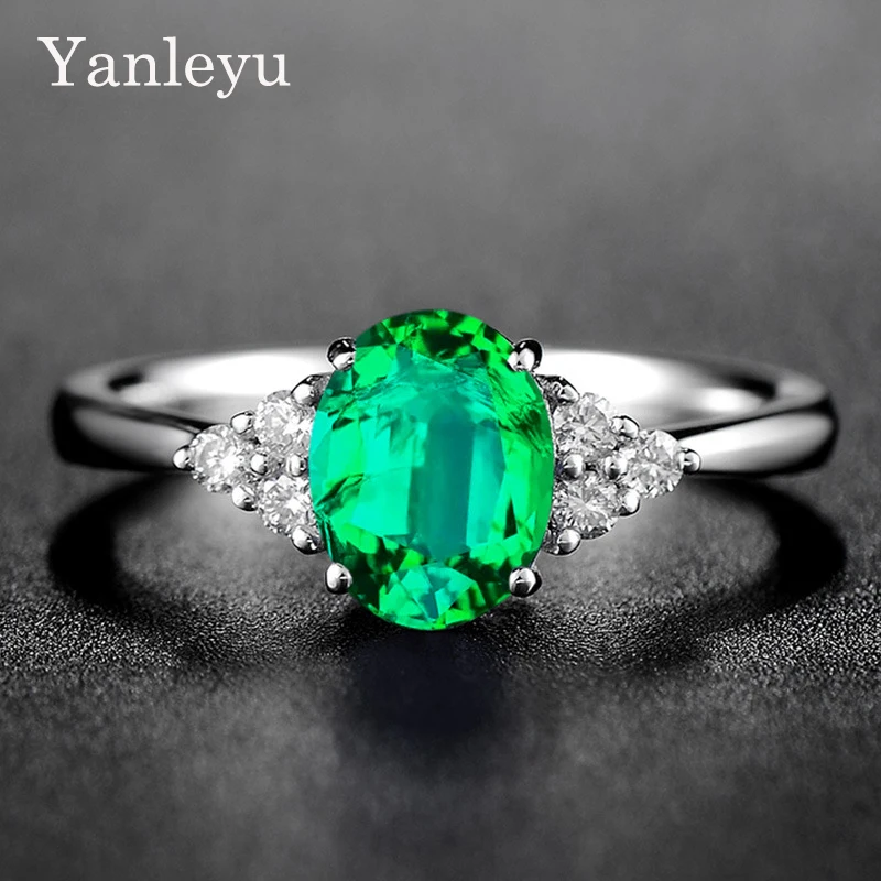 

Yanleyu Synthetic Gemstone Ring for Women Original Solid 925 Silver Color Adjustable Size Ring for Wedding Engagement Jewelry