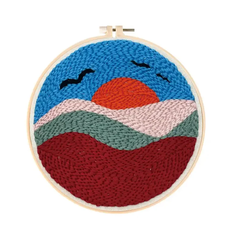 

Sunrise Mountain Scenery Cross Stich Embroider Kit Handmade Poke Needle Wool Threads Punch Kit For DIY Women Crafter Beginner