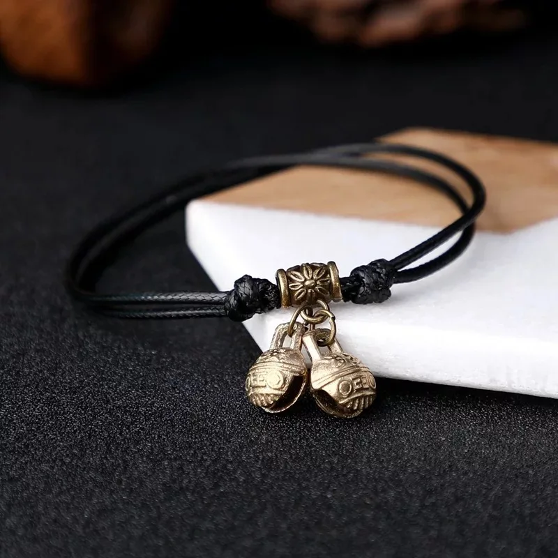

Chinese Style Vintage Woven Rope Anklet Chain Fish Bell Pendant Adjustable Foot Chain Anklet for Women Men Gifts Accessories