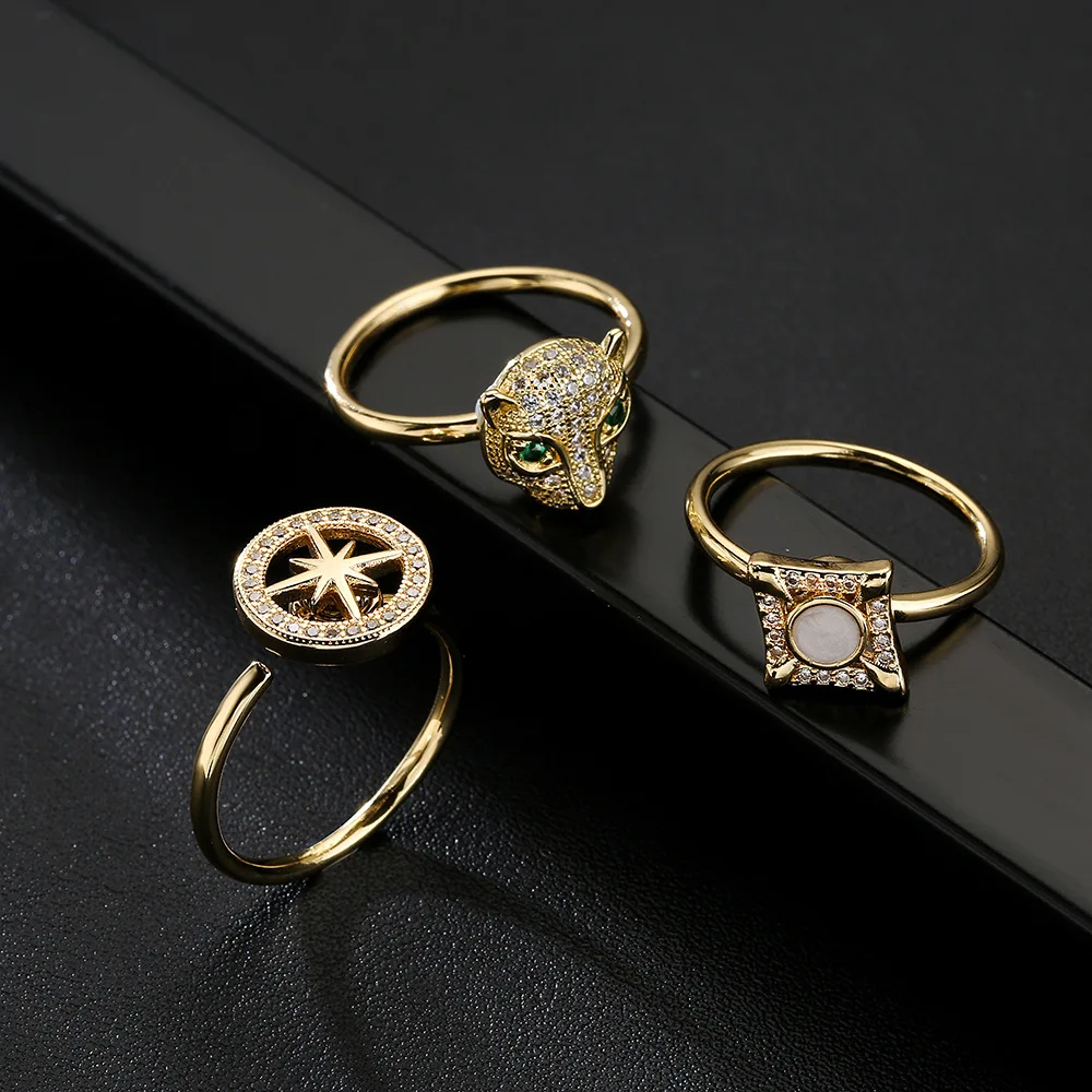 

V&YIDOU Copper plating18KJinwei inlaid zircon ring gem rotatable geometric open ring for women R811