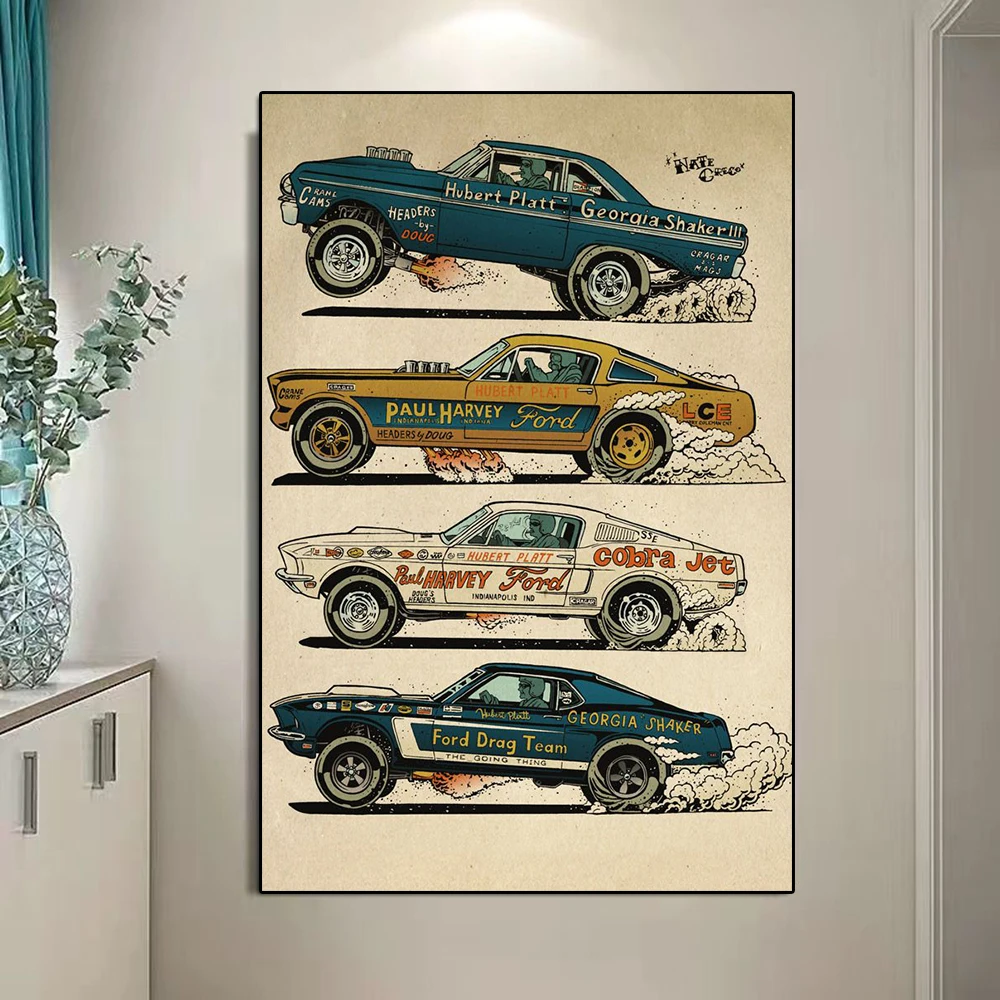 Постер и печать гоночного автомобиля в стиле ретро Mustang, история эволюции, холст, живопись, винтажное настенное искусство, Настенная роспись, комната, Декор для дома, подарок