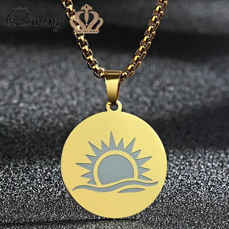 Ожерелье QIMING с подвеской гравировкой солнца и солнечного света для женщин