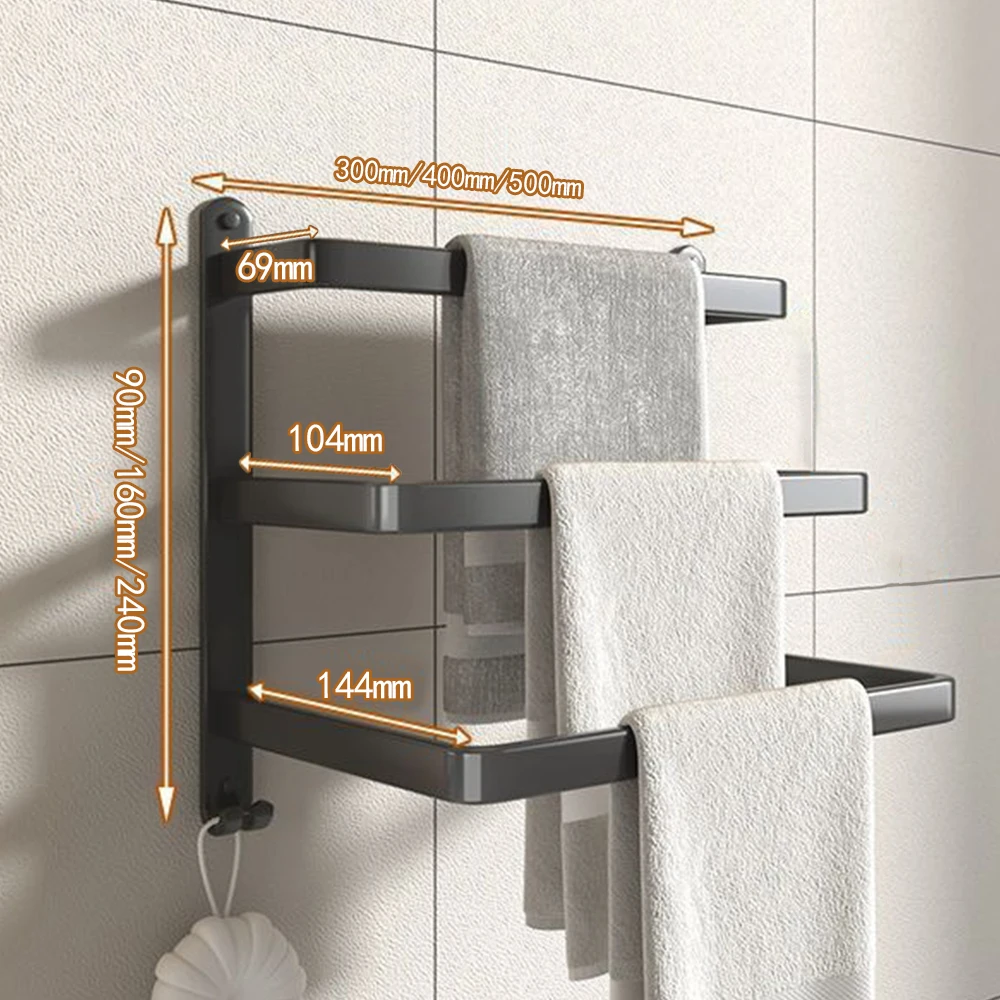 uminowany aluminiowy wieszak na ręczniki z podwójnym drążkiem i haczykiem. Автономная установка для настенного