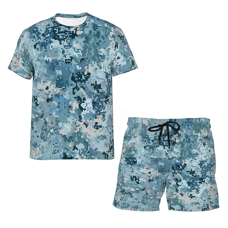 Футболка и шорты камуфляжные для мужчин женщин Классический Повседневный модный