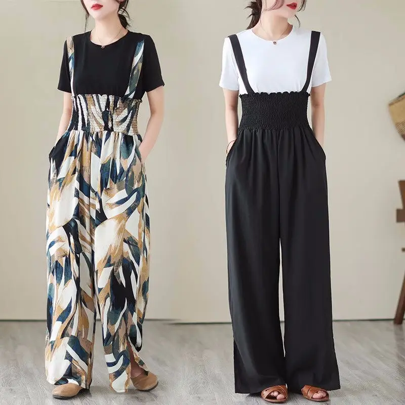 

Женский свободный комбинезон на бретелях, прямые брюки с широкими штанинами, модель Z1162 большого размера на лето, 2023