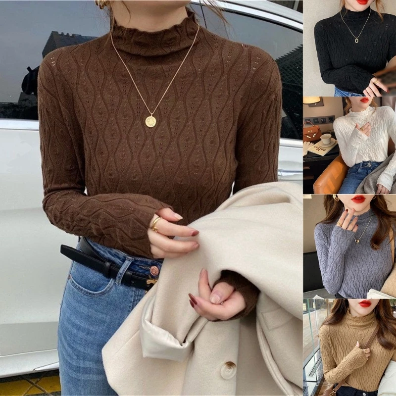 

Женский свитер с длинным рукавом, теплый вязаный свитер-водолазка на осень и зиму