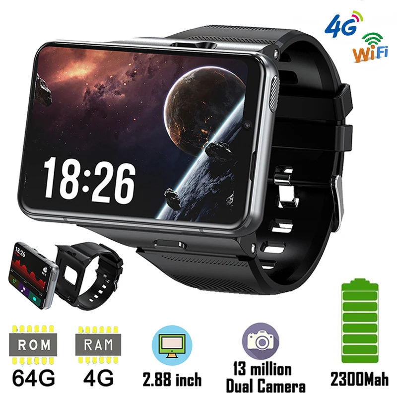

4G Wifi Smart Watch 2.88 Inches HD Screen Detachable RAM 4GB ROM 64GB 13MP Camera 2300mah Battery GPS Google Play Smartwatch Man