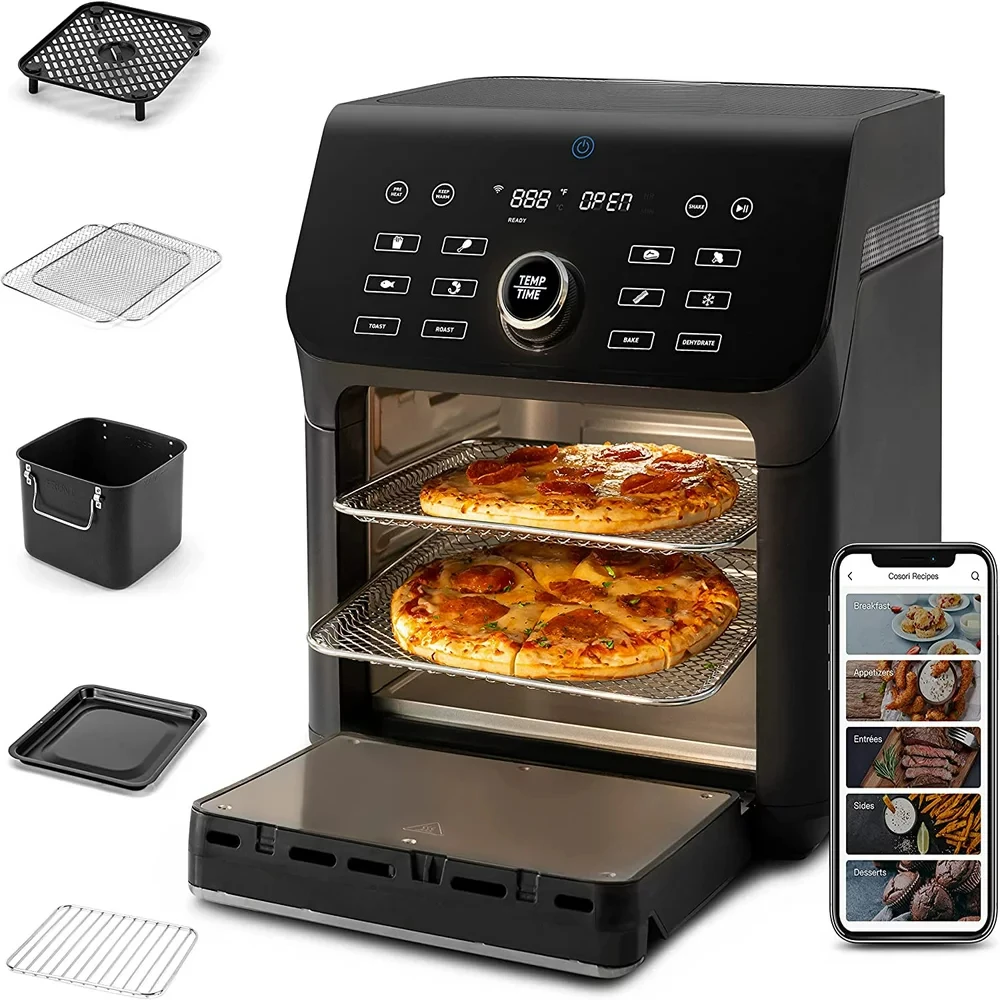 

Комбинированный тостер для фритюрницы, Семейный Размер 10 Qt, функции 14 в 1 (1000 + рецептов приложения), аксессуары для посудомоечной машины с фритюрницей