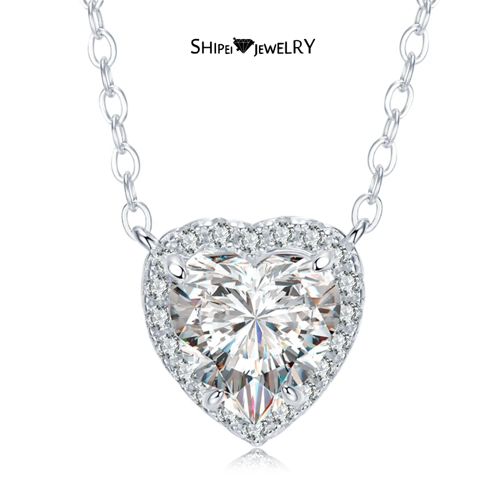 

Shipei 100% 925 Sterling Silver Heart Cut 2CT High Carbon Diamond Gemstone 18K Gold Plated Women Pendant Necklace Fine Jewelry