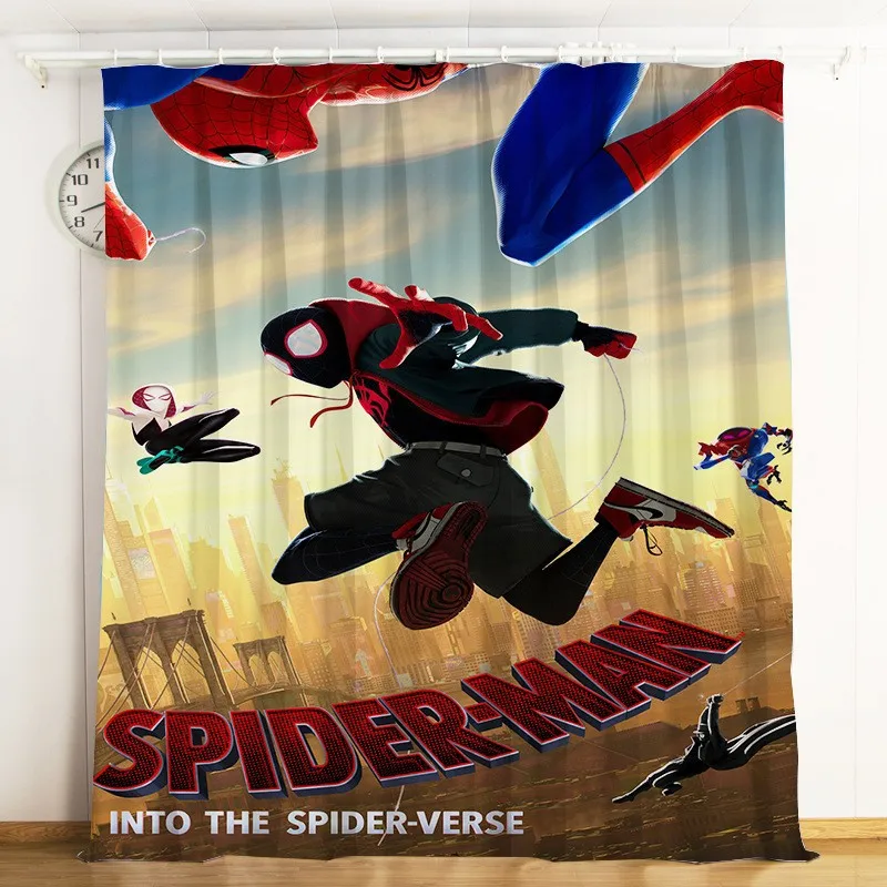 

Disney Spiderman Two Pieces Perforated Living Room Balcony Blackout Sunscreen Curtains Children'S Room Bay Window Decoration