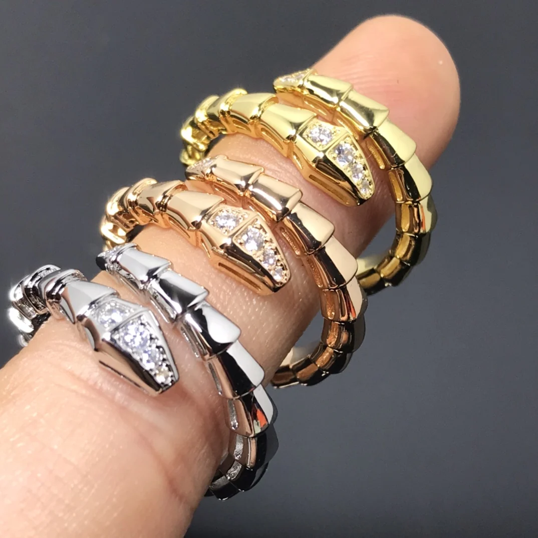 

925 Sterling Silver Narrow Zircon Snake Ring Men's and Women's Fashion Brand Party Gift European Luxury