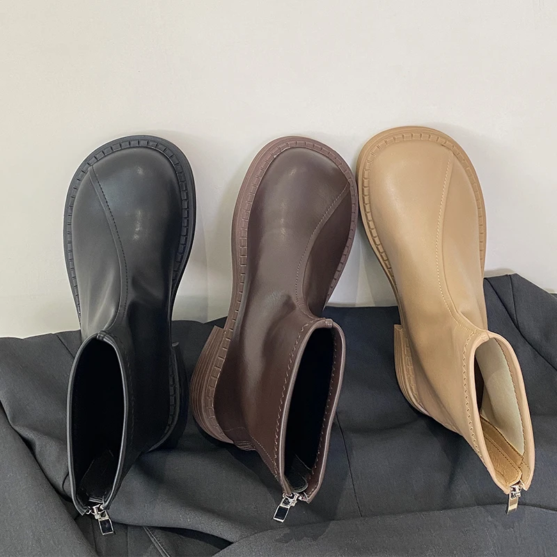 

Женские эластичные ботинки до щиколотки, Повседневная модная обувь с круглым носком на резиновой платформе для женщин, короткие современны...