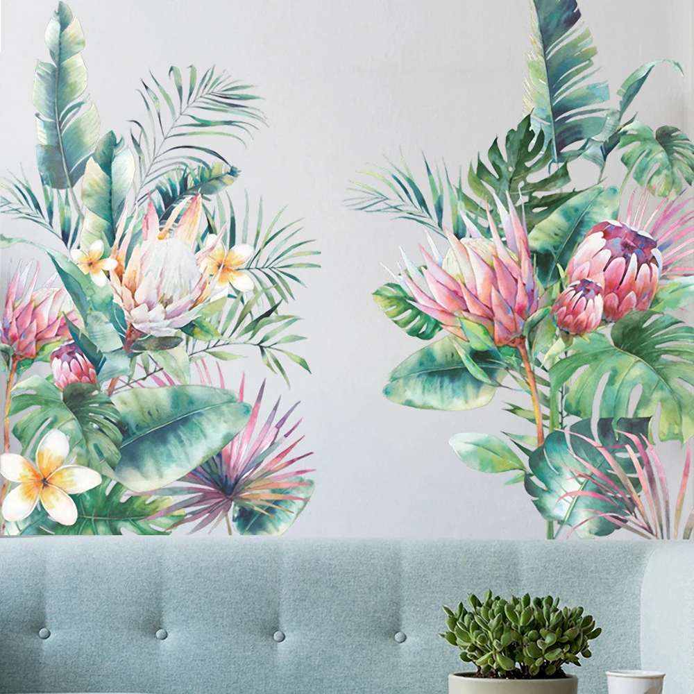 

Removable Green Tropical Plant Leaves Stickers Wall Border Decor Living Room Bedroom Decoration Vinyl Mural Art Decals