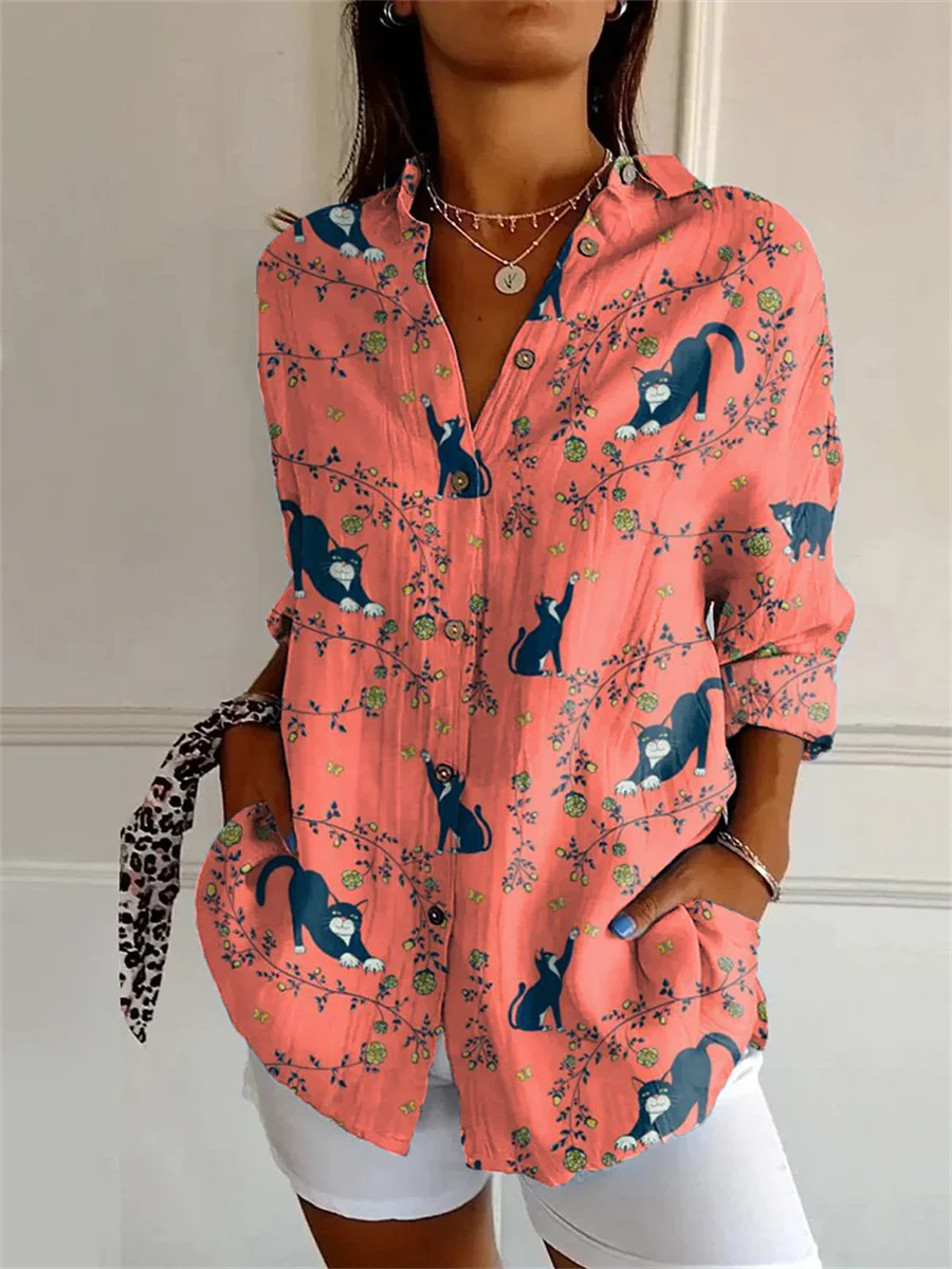 Женская свободная рубашка с лацканами