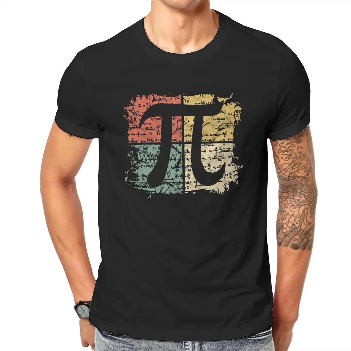 Retro Square Pi Symbol  T-Shirts for Men Math Equations Novelty 100% Cotton Tees Short Sleeve T Shirt Graphic Printed Tops