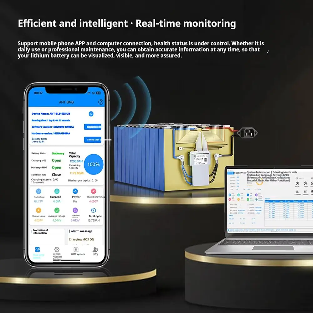 Фото ANT Smart WIFI BMS 10S-24S 50A-220A Smart Balance BMS 36V 48V 60V 72V 300A 550A LiFePO4/NCM/LTO с Bluetooth для солнечных/электронных скутеров №3