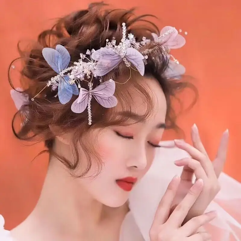 

Women's Lace Butterfly Crystal Beads Headband Bridal Party Hair Accessory