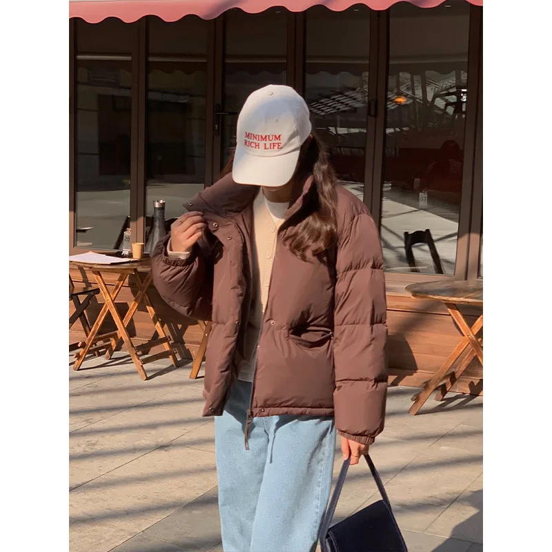 Small Standing Collar Down Jacket Female 2022 Winter New Loose Thickening Warm Bread Clothes Jacket