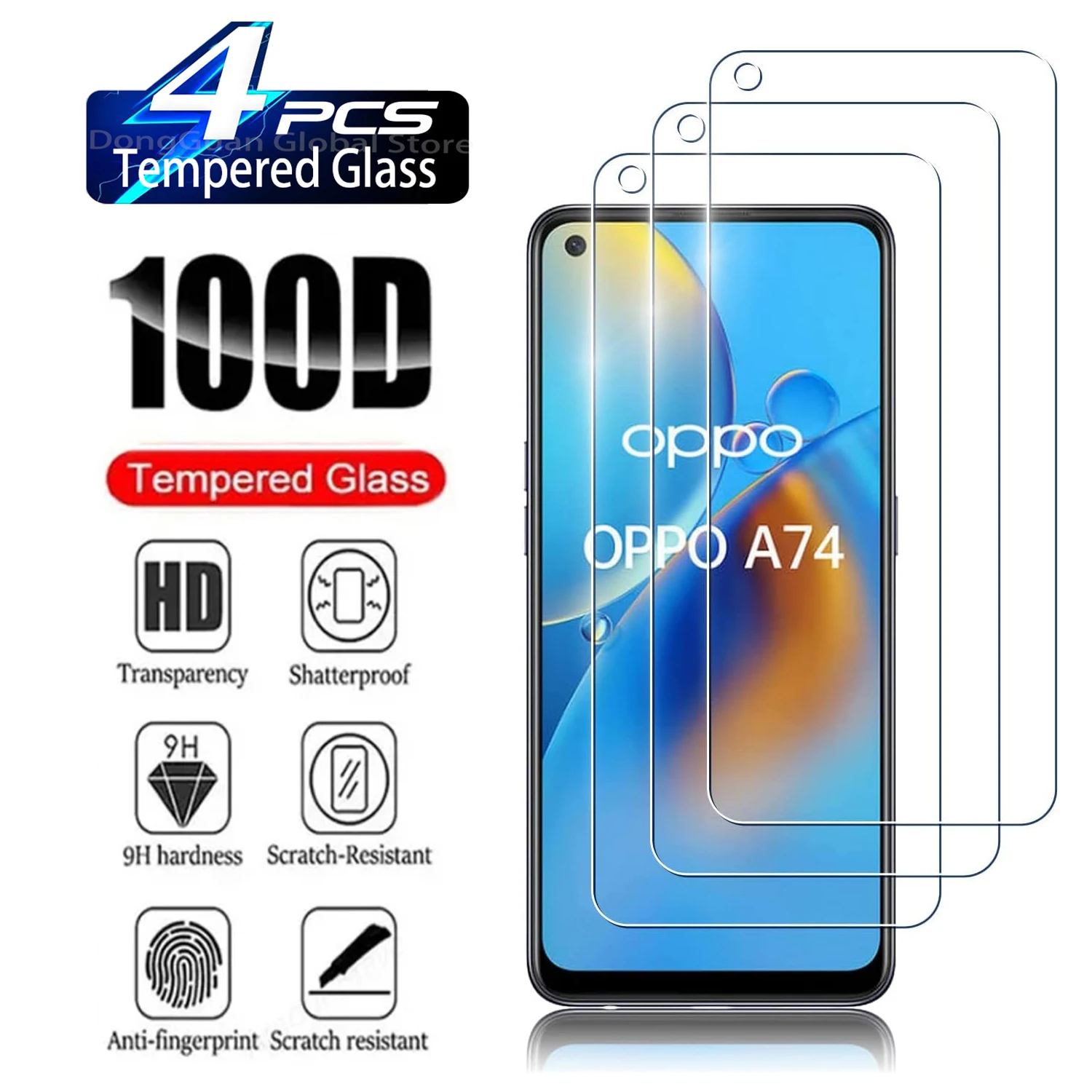 Для OPPO A74 5G 9H защита для экрана 2/4Pcs HD закаленное стекло