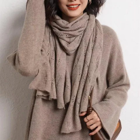 Осенне-зимний вязаный женский шарф из чистого кашемира 100%, однотонное пончо, теплые модные накидки, женские шарфы высокого качества