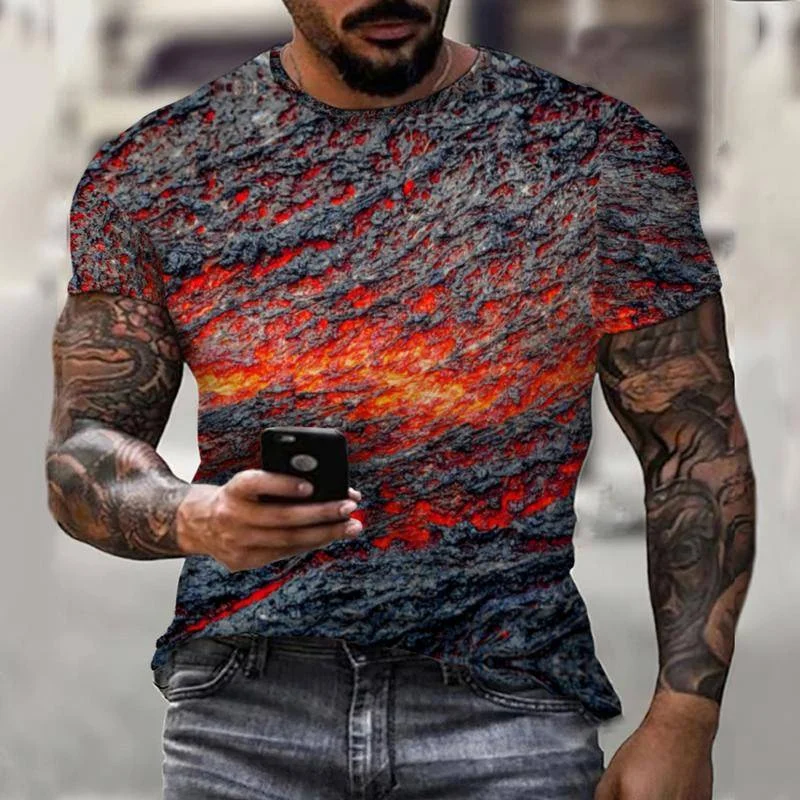 

Summer New Magma Smashing Lightning Thunder Men's T-Shirt 3D Printing Abstract Casual Men's Fashion Top Short Sleeve