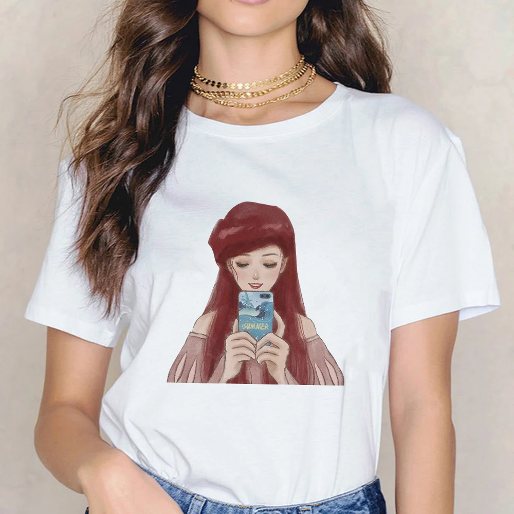 

T-Shirt Disney Princess Summer Modern Girl Sweet Graphic Printing T Shirts Casual Female Ariel Modern Comfortable Short Sleeve