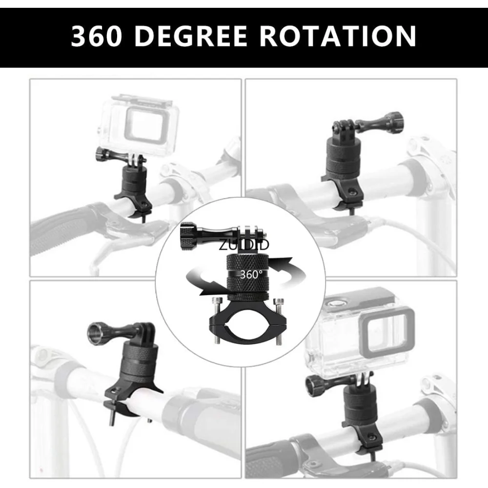 360 Degrees Rotary Aluminum Bike Bicycle Handlebar Mount for Gopro Hero 11 9 8 7 6 5 4 Session 1/4 Screw Action Camera Mounting