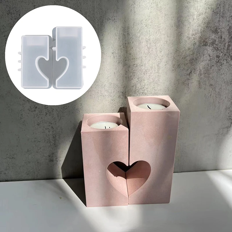 

Love Heart Splicing Candlestick Silicone Mold Cement Candle Holder Container Plaster Candle Cup Crystal Epoxy Resin Mold Decor