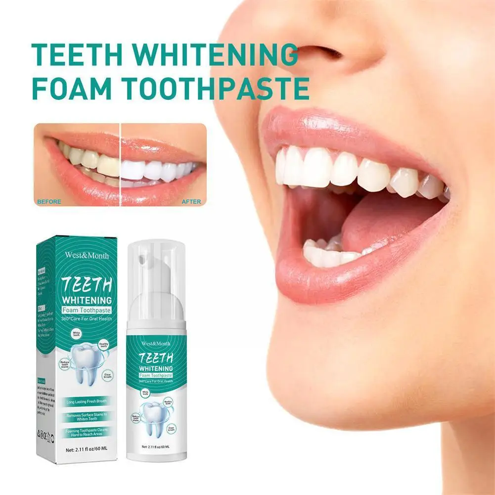

60ml Ultra-Fine Mousse Foam Deep Cleansing Whitening Whiten Toot Freshen Breath Tooth Foam And Dissolve Stains Clean Teeth D6L1