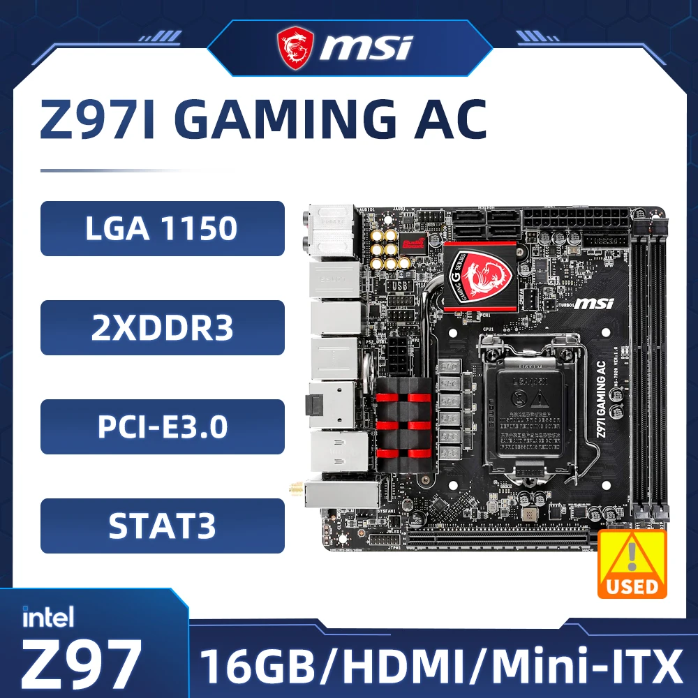 Материнская плата LGA 1150 MSI Z97I GAMING AC Intel Z97 DDR3 16 Гб Mini-ITX материнская плата PCI-E 3,0 SATA III USB3.0 для Core i7-4770 cpu