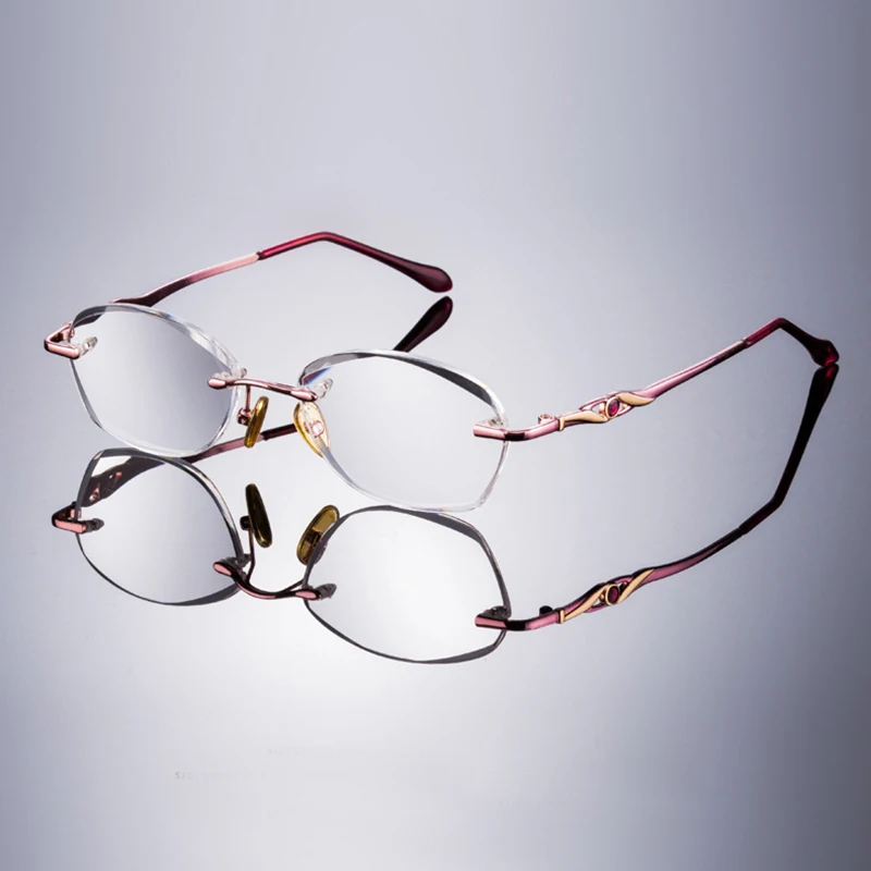 

Natural Crystal Stone Reading Glasses Woman Rimless Glass Deluxe Diamond Trimming Presbyopia Anti-blue Light +1.5 +2.0 +3.5 +4.0