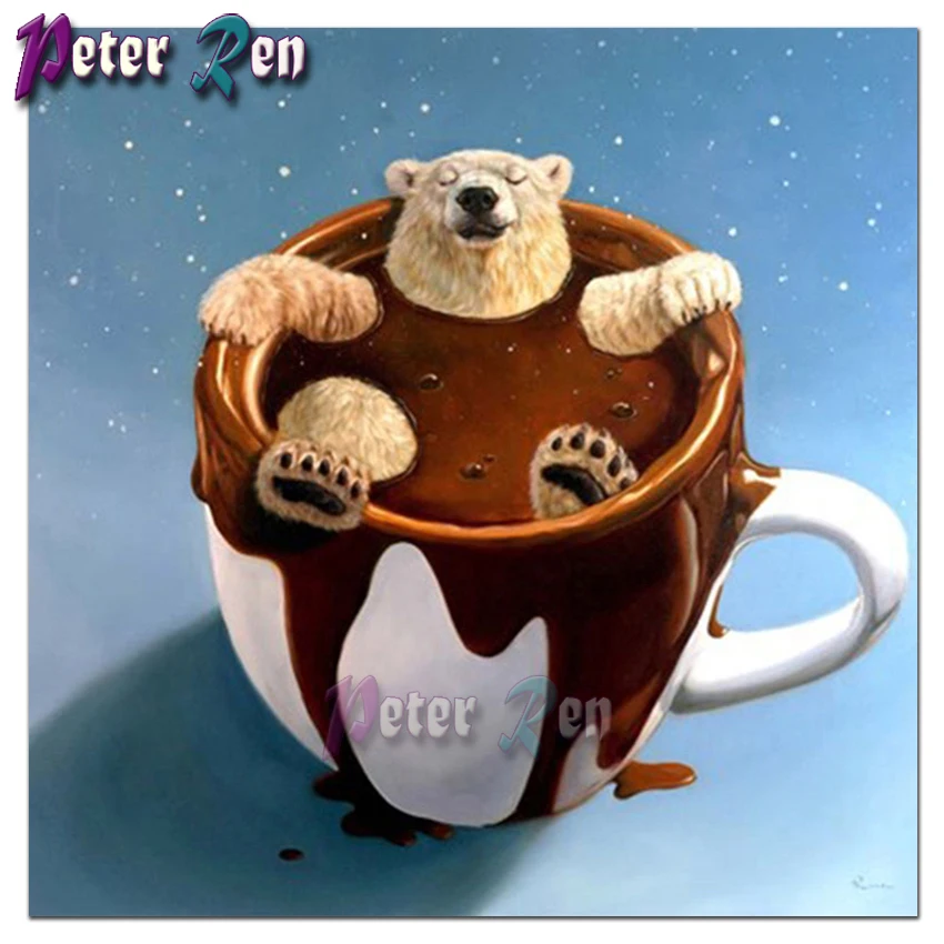 5d алмазная живопись стразы из смолы вышивка полярный медведь в чашке квадратная