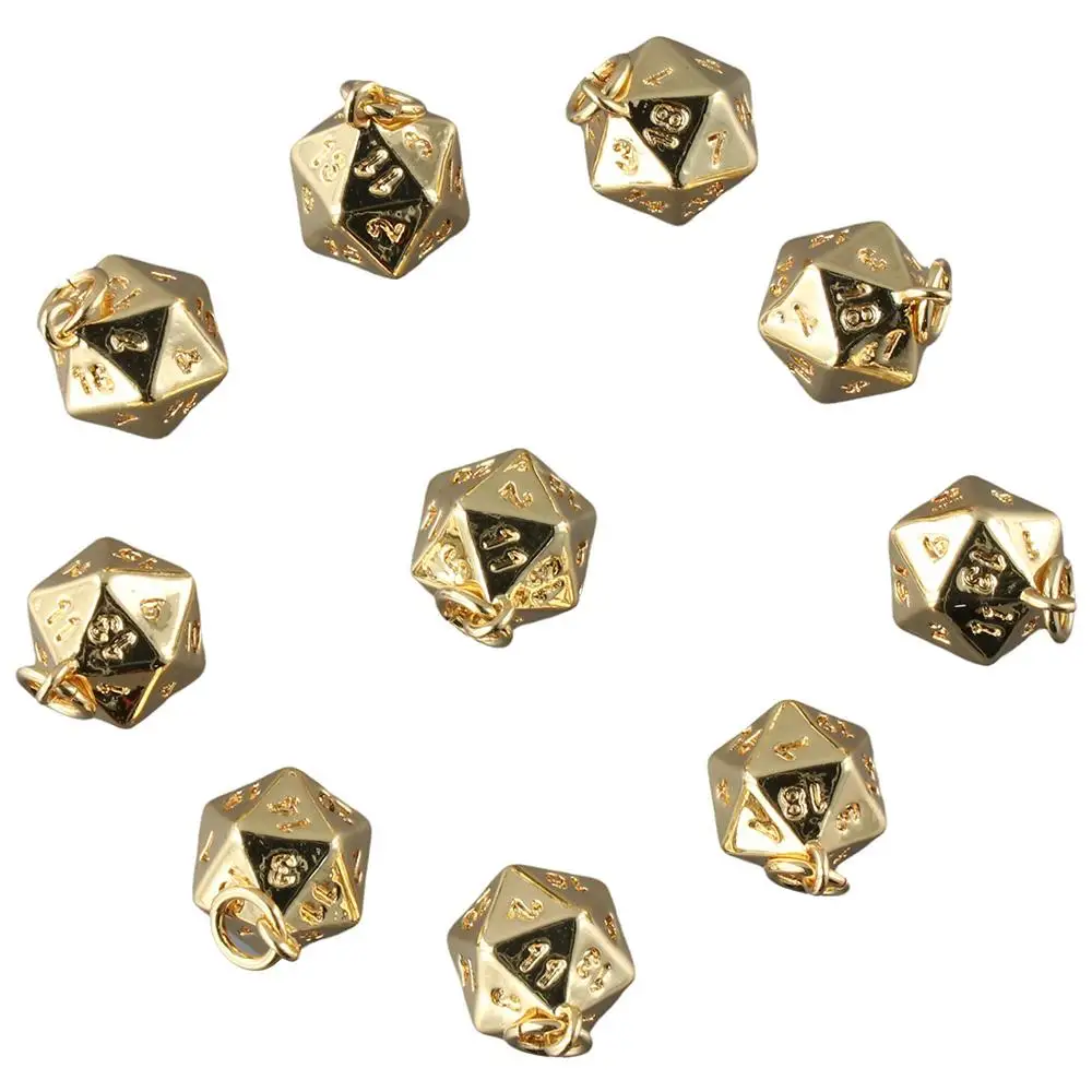 

Позолоченные кубики, подвески, браслеты, 20-сторонние латунные Искусственные кости в форме многогранных костей, подвески «сделай сам», изготовление ювелирных изделий