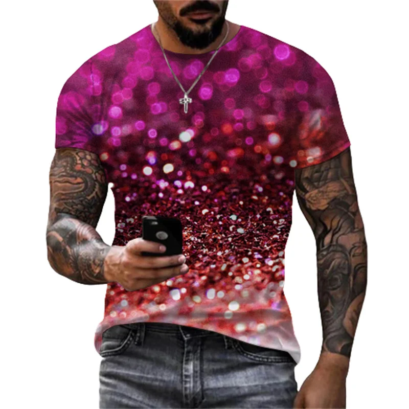 

Hot Sale Colorful Glitter T Shirt Men 3D Printed T-shirt Unisex Casual Tshirt Trendy Oversize Short Sleeve Tops Summer Clothing