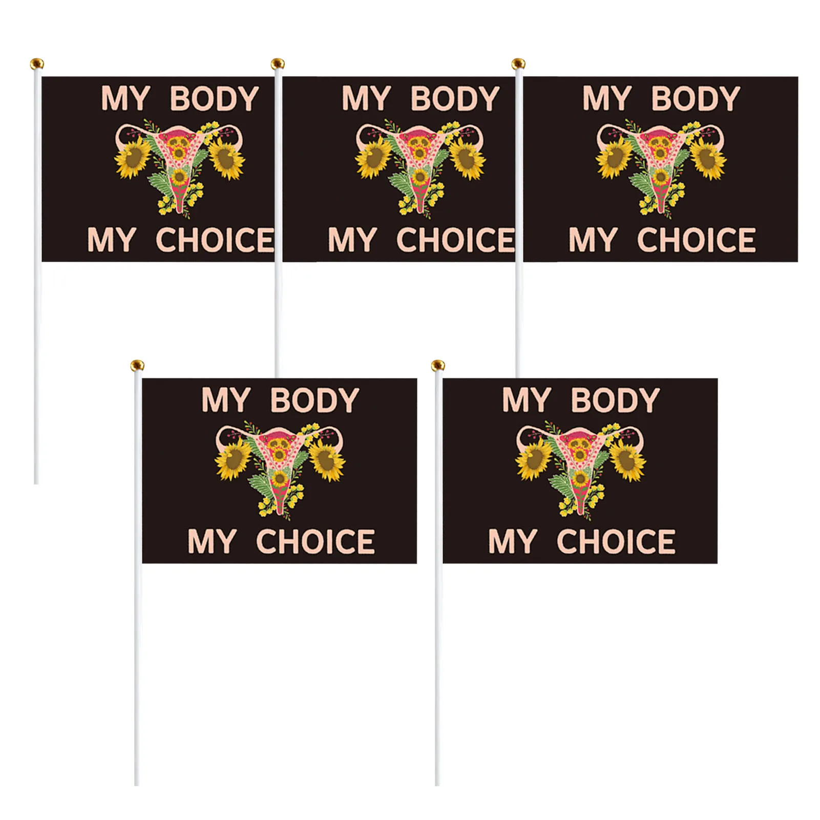 5PCS My Body My Choice Hand Held Flags Pro Choice Flag Bright Color Small Hand Flags For Feminism To Guard Reproductive Rights